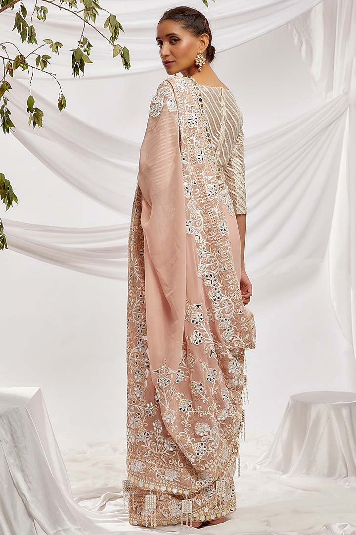 Beige Blended Georgette Embroidered Bridal Saree Set by ASAL By Abu Sandeep at Pernia's Pop Up Shop