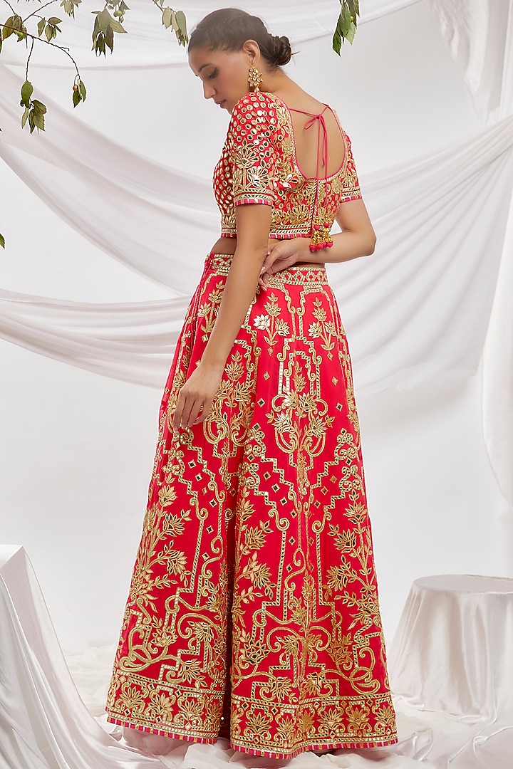 Pink Blended Georgette Embroidered Bridal Lehenga Set by ASAL By Abu Sandeep at Pernia's Pop Up Shop