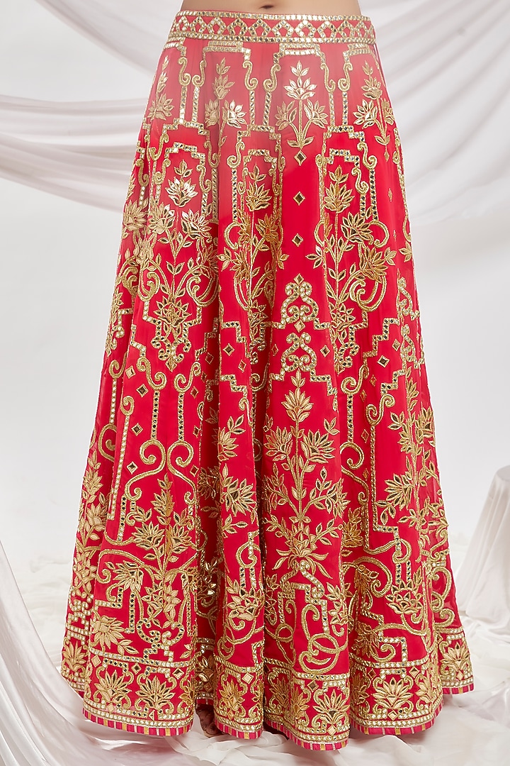 Pink Blended Georgette Embroidered Bridal Lehenga Set by ASAL By Abu Sandeep at Pernia's Pop Up Shop