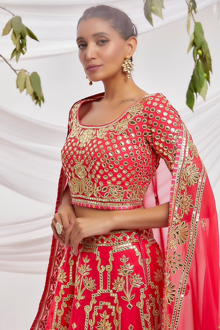 Pink Blended Georgette Embroidered Bridal Lehenga Set by ASAL By Abu Sandeep at Pernia's Pop Up Shop