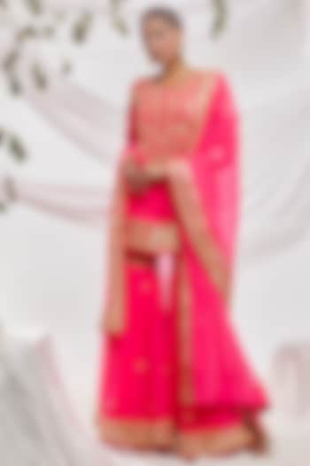 Pink Blended Georgette Embroidered Gharara Set by ASAL By Abu Sandeep