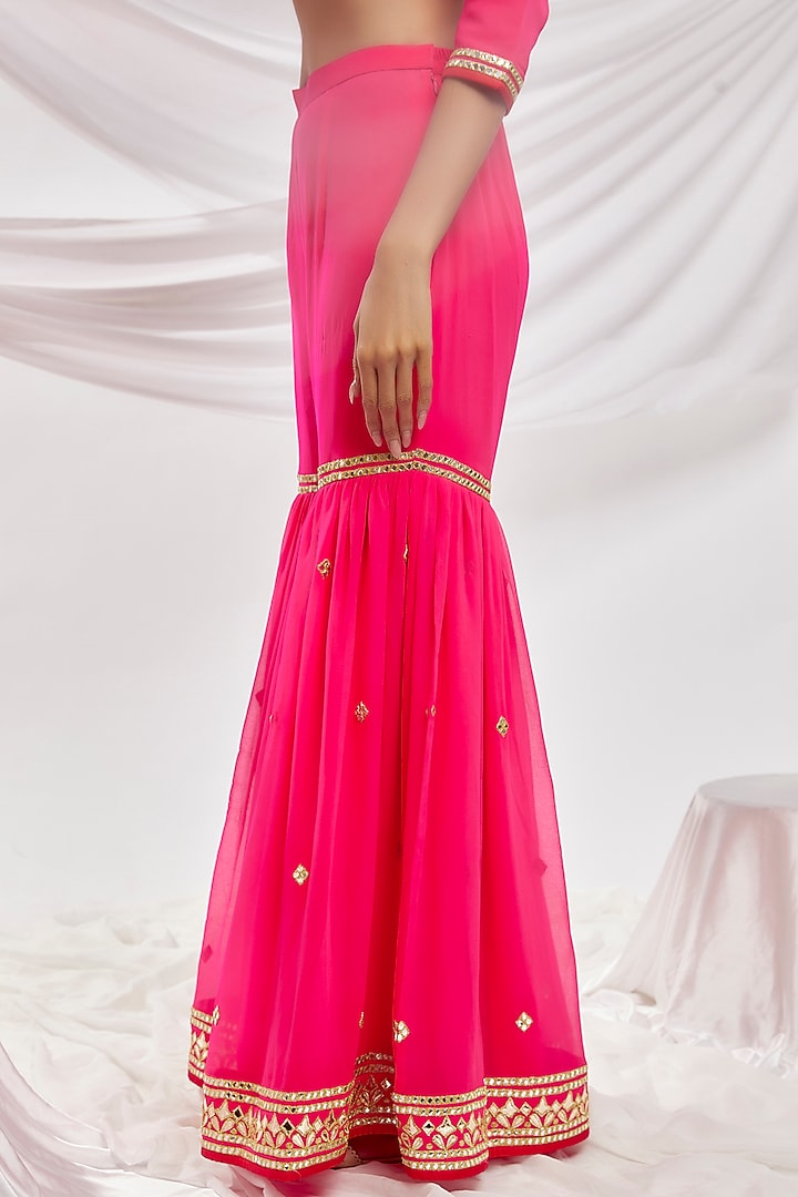 Pink Blended Georgette Embroidered Gharara Set by ASAL By Abu Sandeep at Pernia's Pop Up Shop