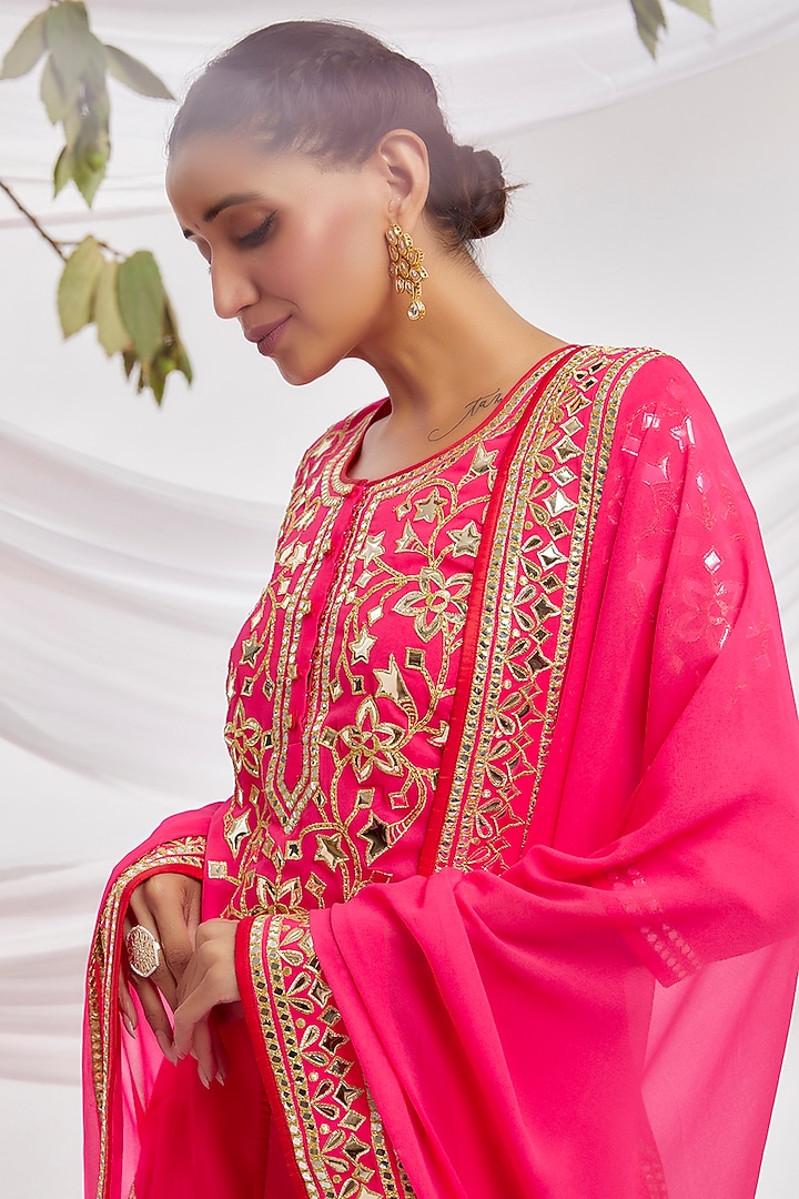 Pink Blended Georgette Embroidered Gharara Set by ASAL By Abu Sandeep at Pernia's Pop Up Shop