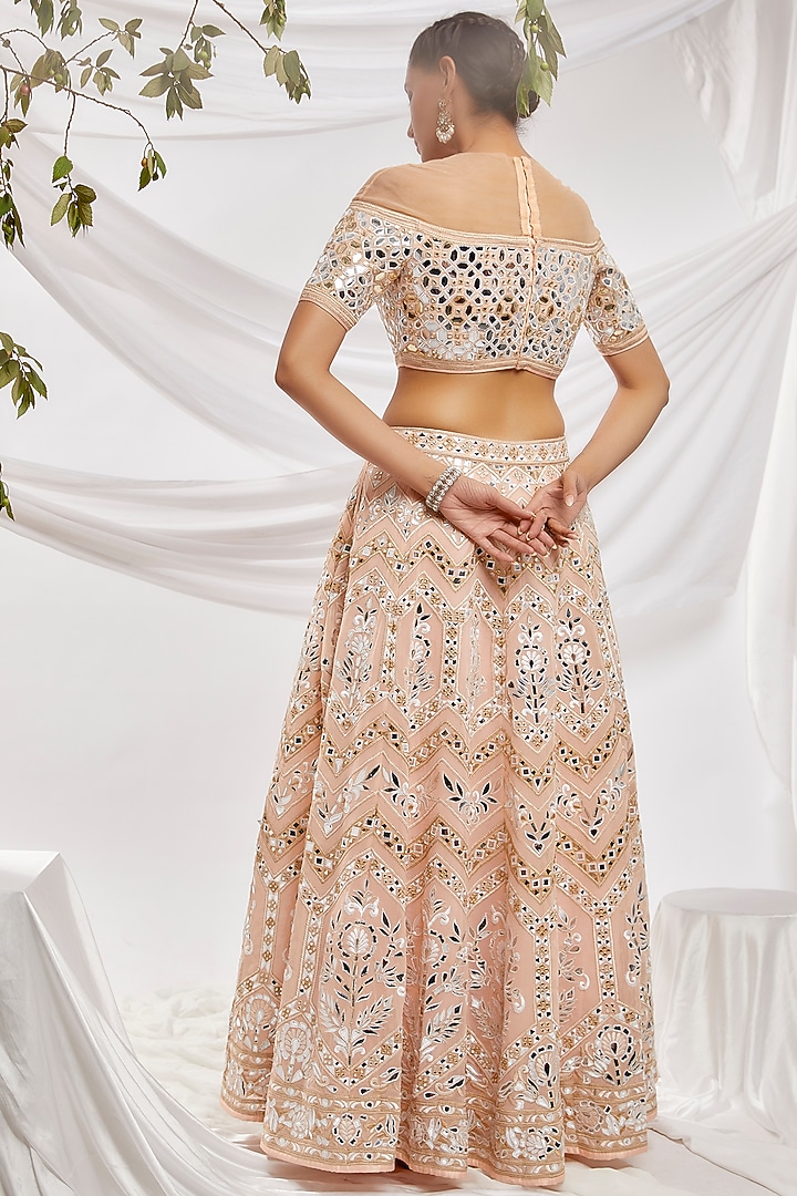 Beige Blended Georgette Embroidered Bridal Lehenga Set by ASAL By Abu Sandeep at Pernia's Pop Up Shop