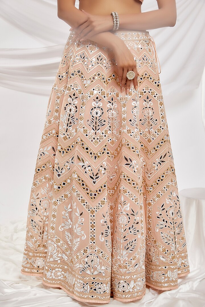 Beige Blended Georgette Embroidered Bridal Lehenga Set by ASAL By Abu Sandeep at Pernia's Pop Up Shop