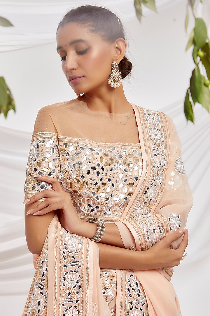 Beige Blended Georgette Embroidered Bridal Lehenga Set by ASAL By Abu Sandeep at Pernia's Pop Up Shop