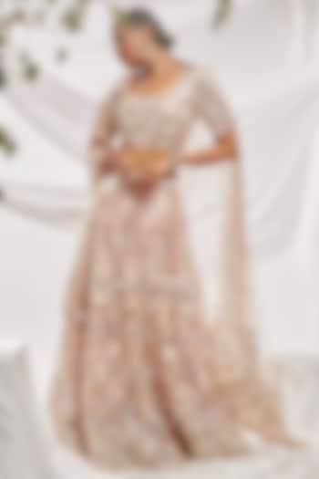 Beige Blended Net Embroidered Bridal Lehenga Set by ASAL By Abu Sandeep at Pernia's Pop Up Shop