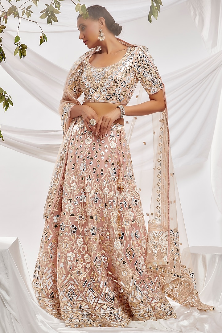 Beige Blended Net Embroidered Bridal Lehenga Set by ASAL By Abu Sandeep at Pernia's Pop Up Shop