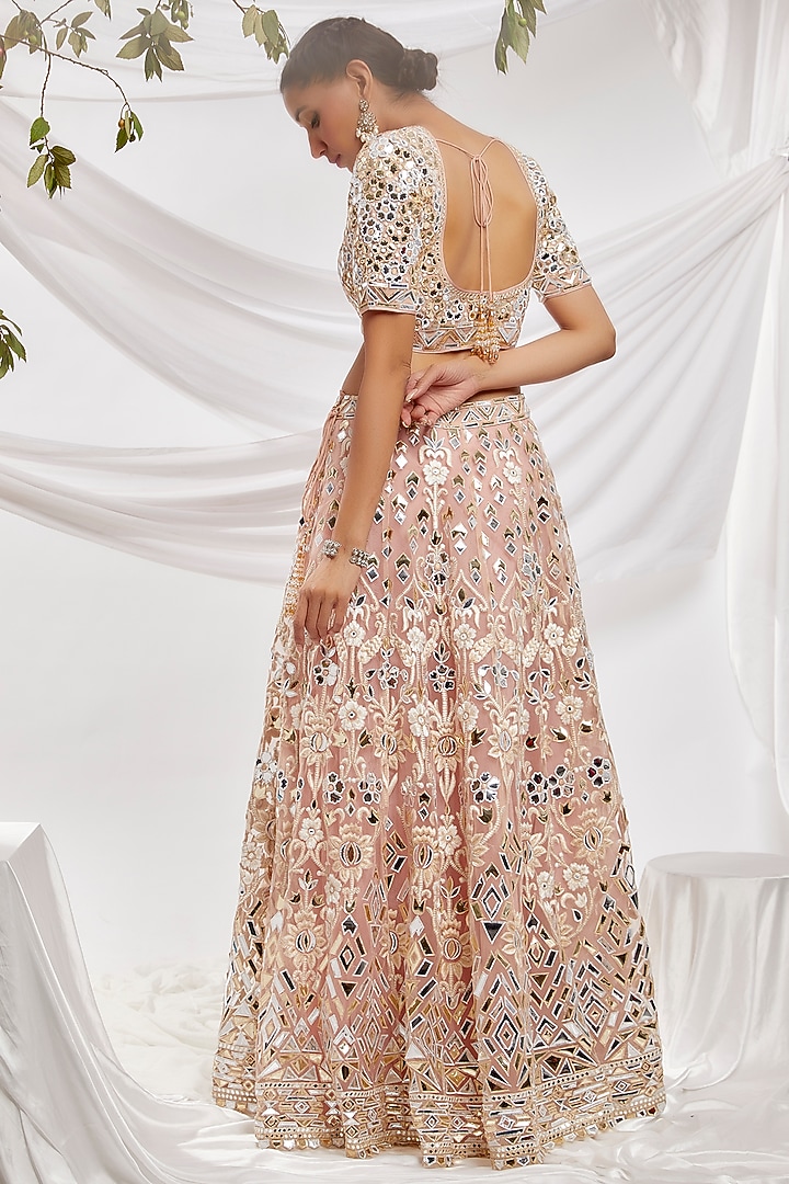 Beige Blended Net Embroidered Bridal Lehenga Set by ASAL By Abu Sandeep at Pernia's Pop Up Shop