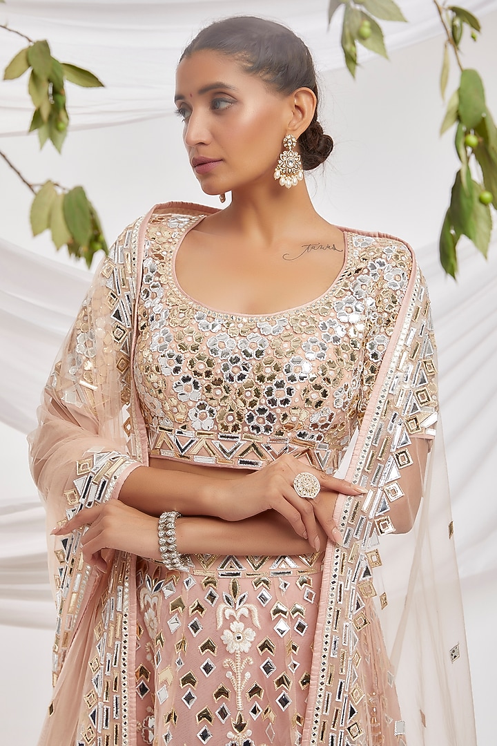 Beige Blended Net Embroidered Bridal Lehenga Set by ASAL By Abu Sandeep at Pernia's Pop Up Shop