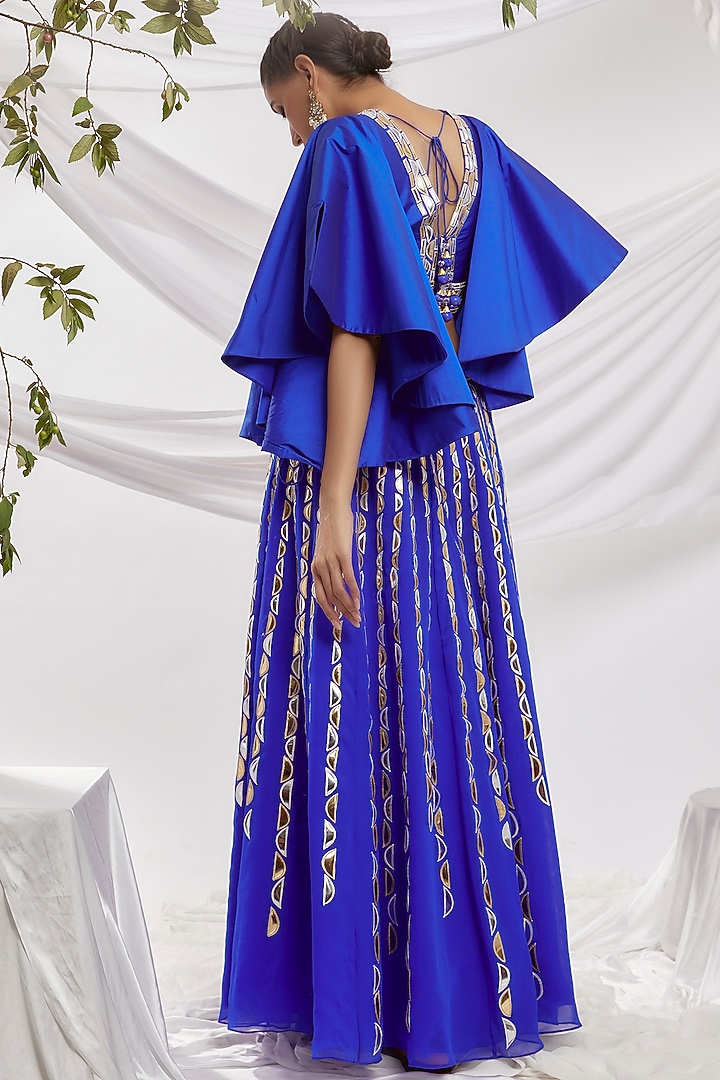 Blue Blended Georgette Embroidered Bridal Lehenga Set by ASAL By Abu Sandeep at Pernia's Pop Up Shop