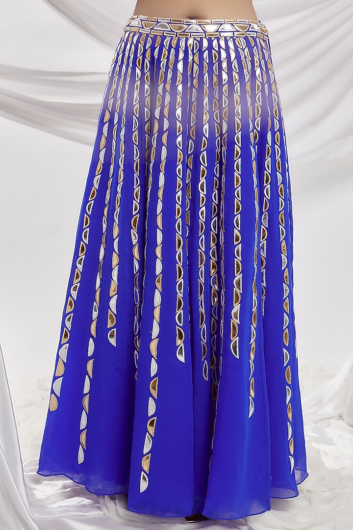 Blue Blended Georgette Embroidered Bridal Lehenga Set by ASAL By Abu Sandeep at Pernia's Pop Up Shop