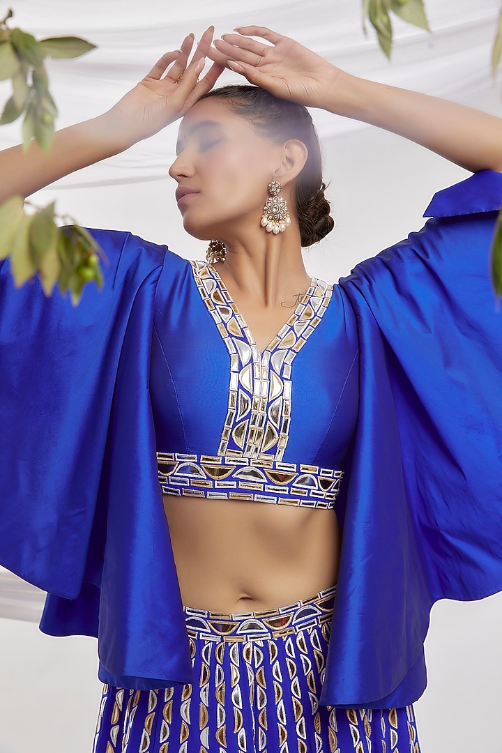 Blue Blended Georgette Embroidered Bridal Lehenga Set by ASAL By Abu Sandeep at Pernia's Pop Up Shop