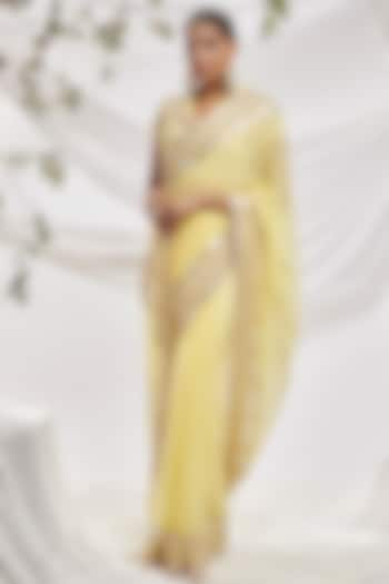 Yellow Blended Georgette Embroidered Saree Set by ASAL By Abu Sandeep at Pernia's Pop Up Shop