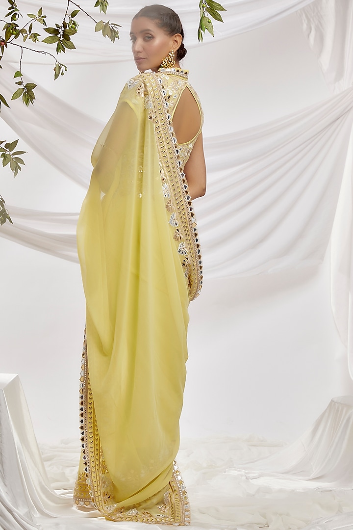 Yellow Blended Georgette Embroidered Reception Saree Set by ASAL By Abu Sandeep at Pernia's Pop Up Shop