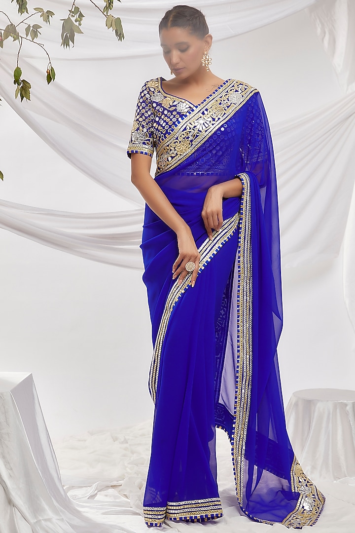 Wedding Collection Online Embroidered Georgette Royal Blue Saree SARV142797