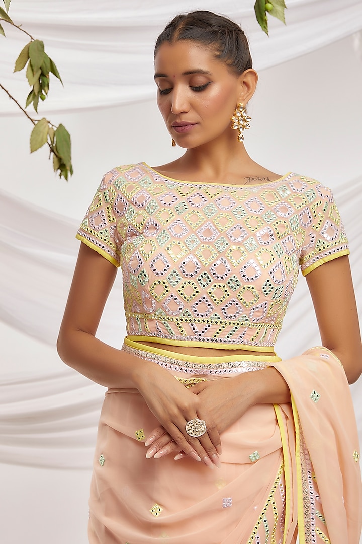 Peach Blended Georgette Embroidered Reception Saree Set by ASAL By Abu Sandeep at Pernia's Pop Up Shop