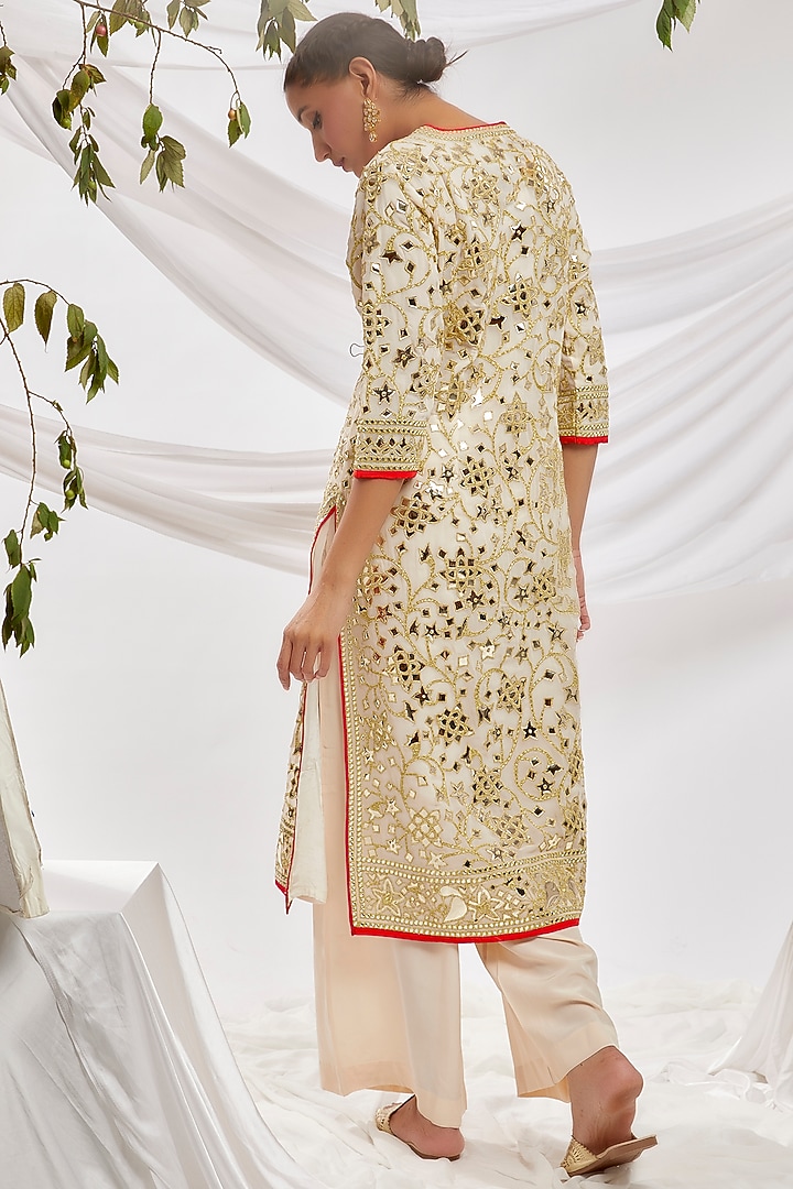 White Blended Georgette Embroidered Kurta Set by ASAL By Abu Sandeep at Pernia's Pop Up Shop