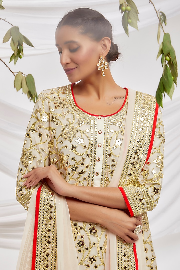 White Blended Georgette Embroidered Kurta Set by ASAL By Abu Sandeep at Pernia's Pop Up Shop