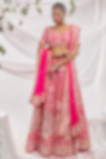 Pink Blended Georgette Embroidered Bridal Lehenga Set by ASAL By Abu Sandeep at Pernia's Pop Up Shop