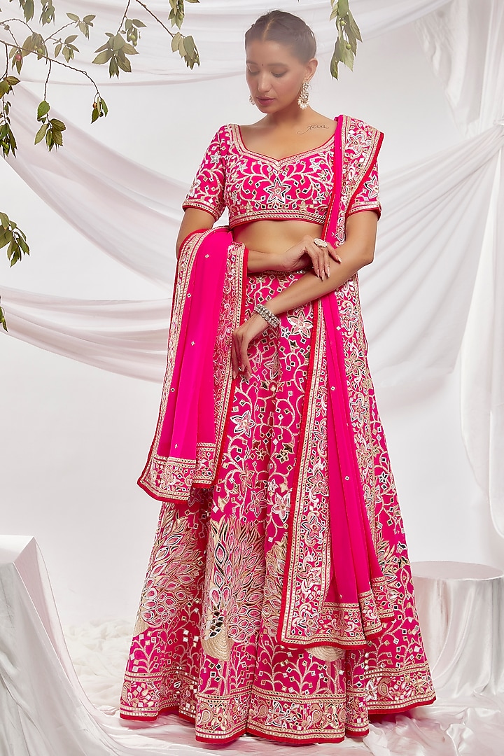 Pink Blended Georgette Embroidered Bridal Lehenga Set by ASAL By Abu Sandeep at Pernia's Pop Up Shop