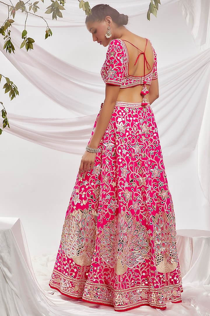 Pink Blended Georgette Embroidered Bridal Lehenga Set by ASAL By Abu Sandeep at Pernia's Pop Up Shop