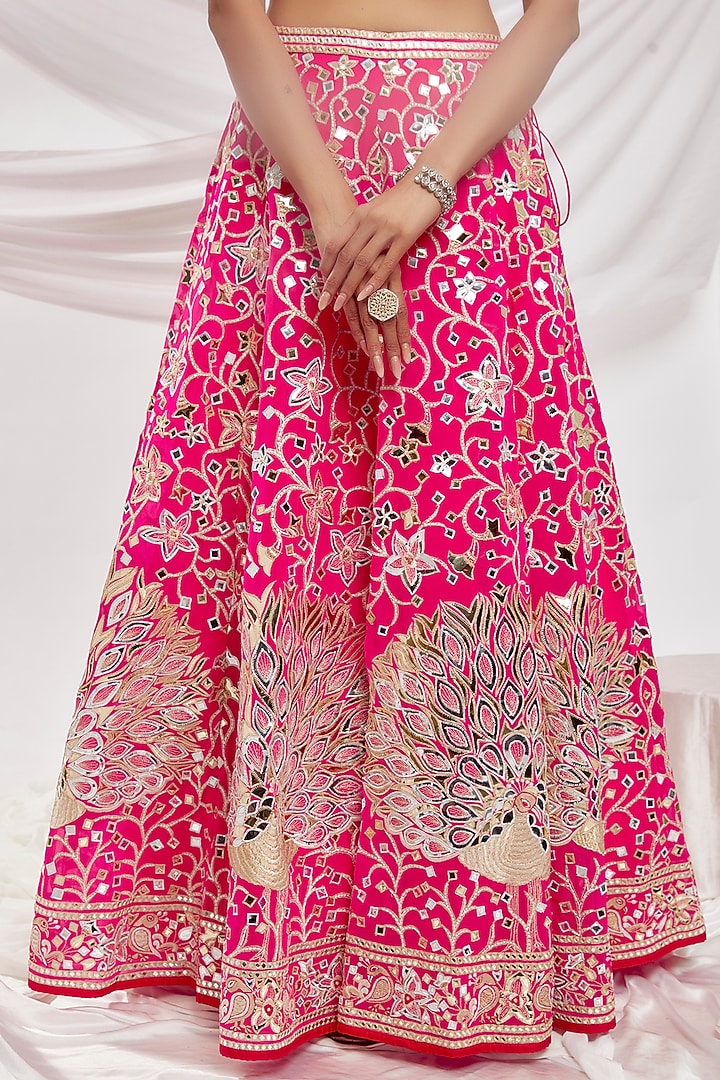 Pink Blended Georgette Embroidered Bridal Lehenga Set by ASAL By Abu Sandeep at Pernia's Pop Up Shop