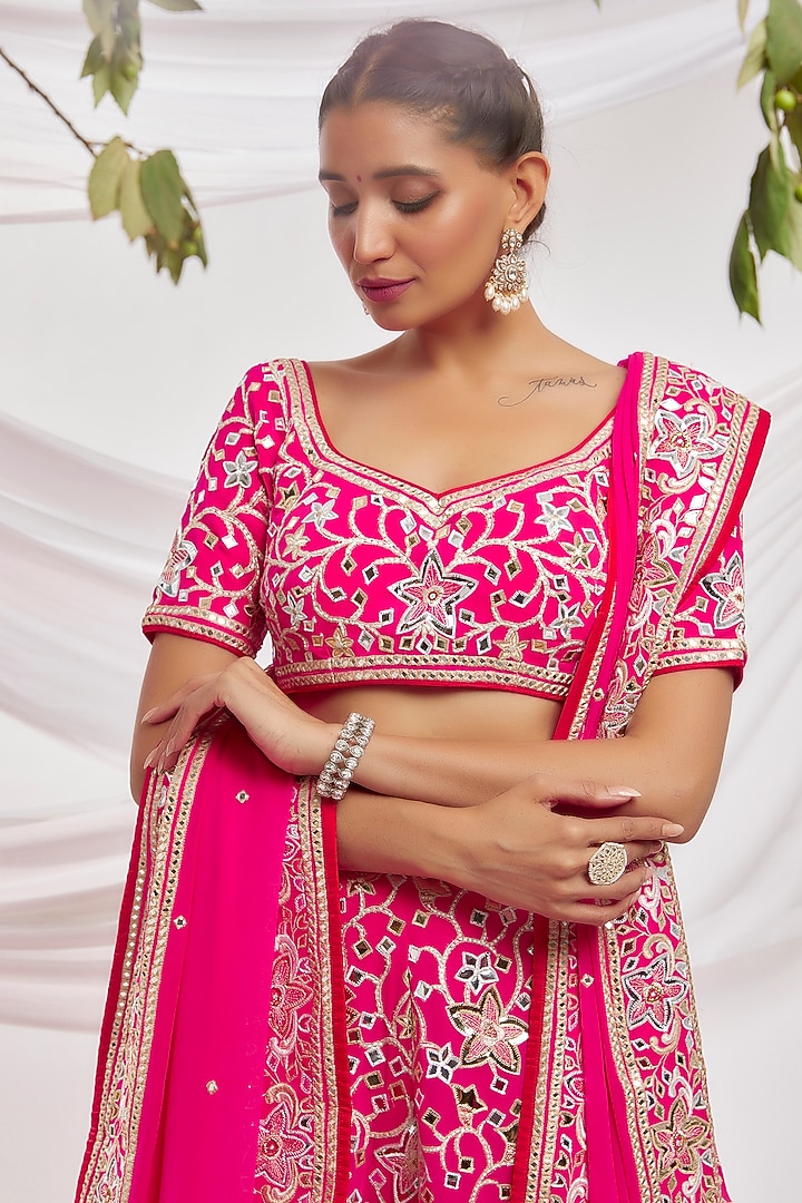 Pink Blended Georgette Embroidered Bridal Lehenga Set by ASAL By Abu Sandeep at Pernia's Pop Up Shop