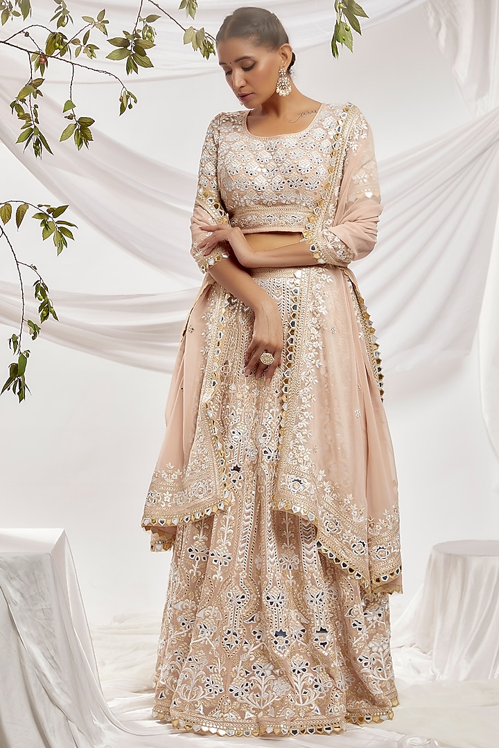Beige Blended Georgette Embroidered Lehenga Set by ASAL By Abu Sandeep