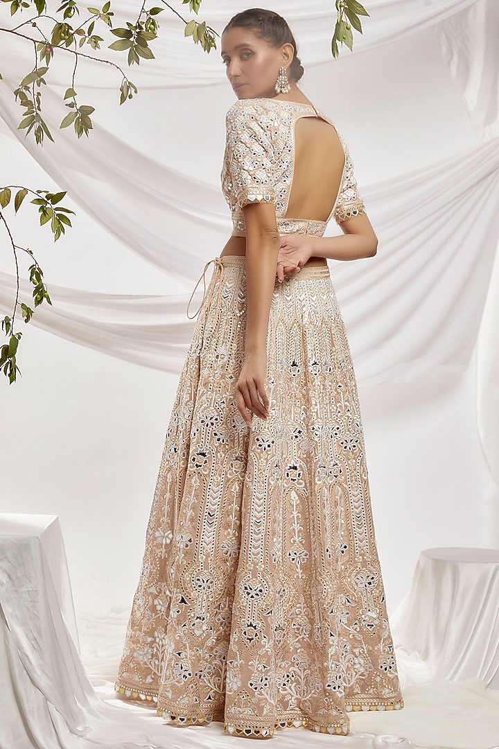 Beige Blended Georgette Embroidered Bridal Lehenga Set by ASAL By Abu Sandeep at Pernia's Pop Up Shop