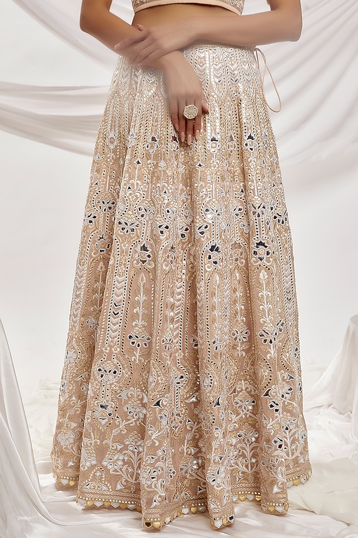Beige Blended Georgette Embroidered Bridal Lehenga Set by ASAL By Abu Sandeep at Pernia's Pop Up Shop
