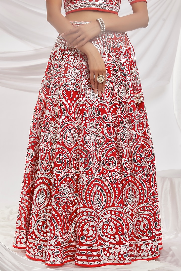 Red Blended Georgette Embroidered Bridal Lehenga Set by ASAL By Abu Sandeep at Pernia's Pop Up Shop