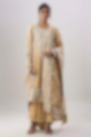 Beige Pure Tissue Embroidered Kurta Set by ASAL By Abu Sandeep at Pernia's Pop Up Shop