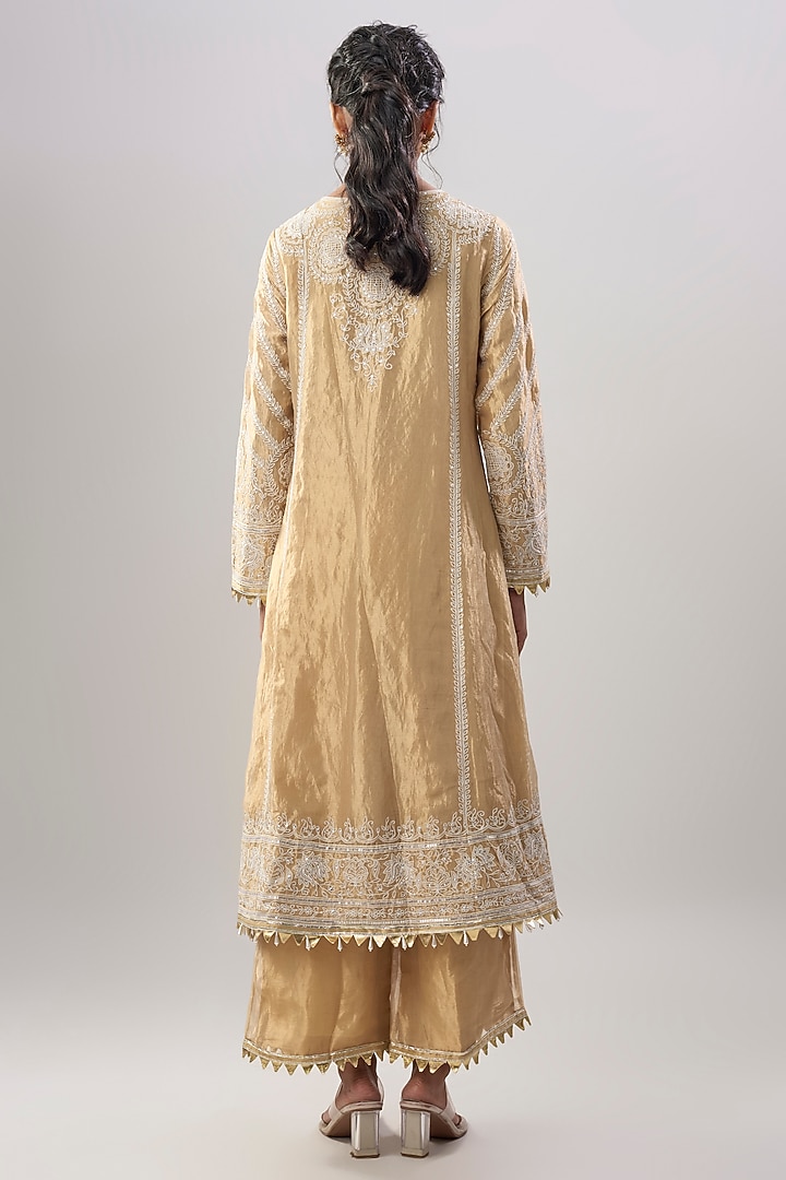 Beige Pure Tissue Embroidered Kurta Set by ASAL By Abu Sandeep at Pernia's Pop Up Shop