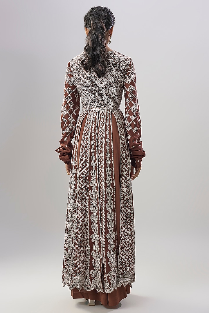 Dark Mocha Organza Embroidered Bridal Anarkali Set by ASAL By Abu Sandeep at Pernia's Pop Up Shop