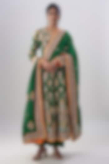 Green Blend Georgette Embroidered Bridal Anarkali Set by ASAL By Abu Sandeep at Pernia's Pop Up Shop