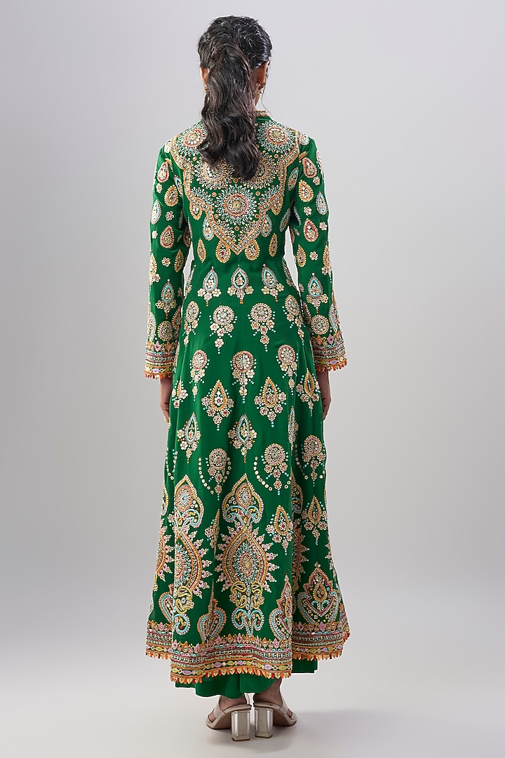 Green Blend Georgette Embroidered Bridal Anarkali Set by ASAL By Abu Sandeep at Pernia's Pop Up Shop