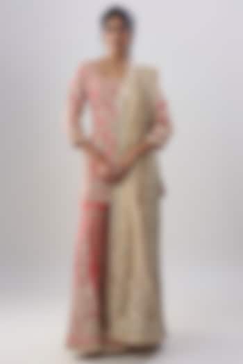 Pink Organza Embroidered Bridal Sharara Set by ASAL By Abu Sandeep at Pernia's Pop Up Shop