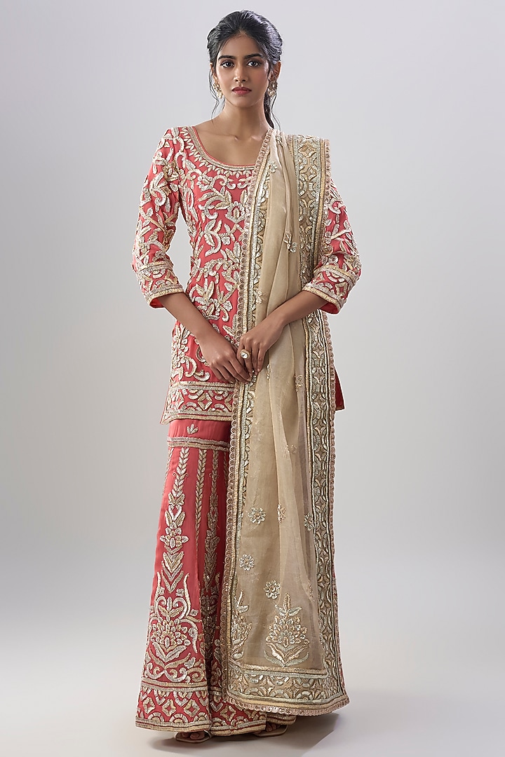 Pink Organza Embroidered Bridal Sharara Set by ASAL By Abu Sandeep at Pernia's Pop Up Shop