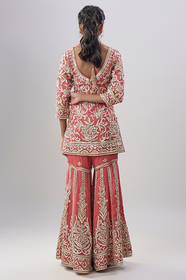 Pink Organza Embroidered Bridal Sharara Set by ASAL By Abu Sandeep at Pernia's Pop Up Shop