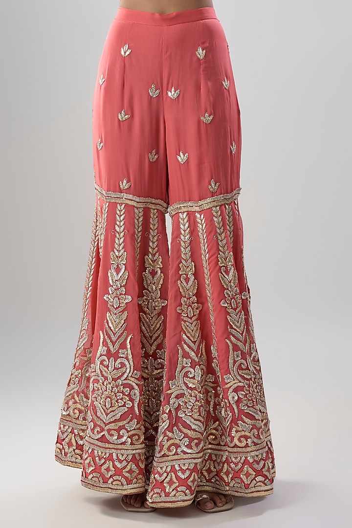 Pink Organza Embroidered Bridal Sharara Set by ASAL By Abu Sandeep at Pernia's Pop Up Shop