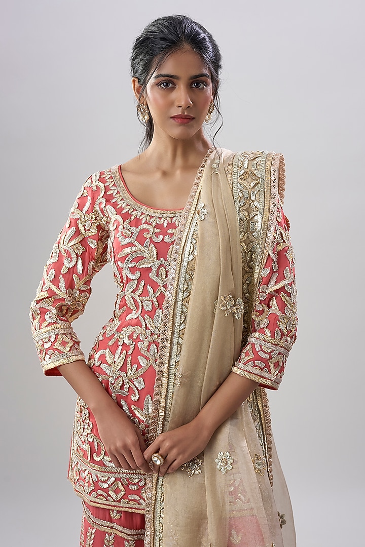 Pink Organza Embroidered Bridal Sharara Set by ASAL By Abu Sandeep at Pernia's Pop Up Shop