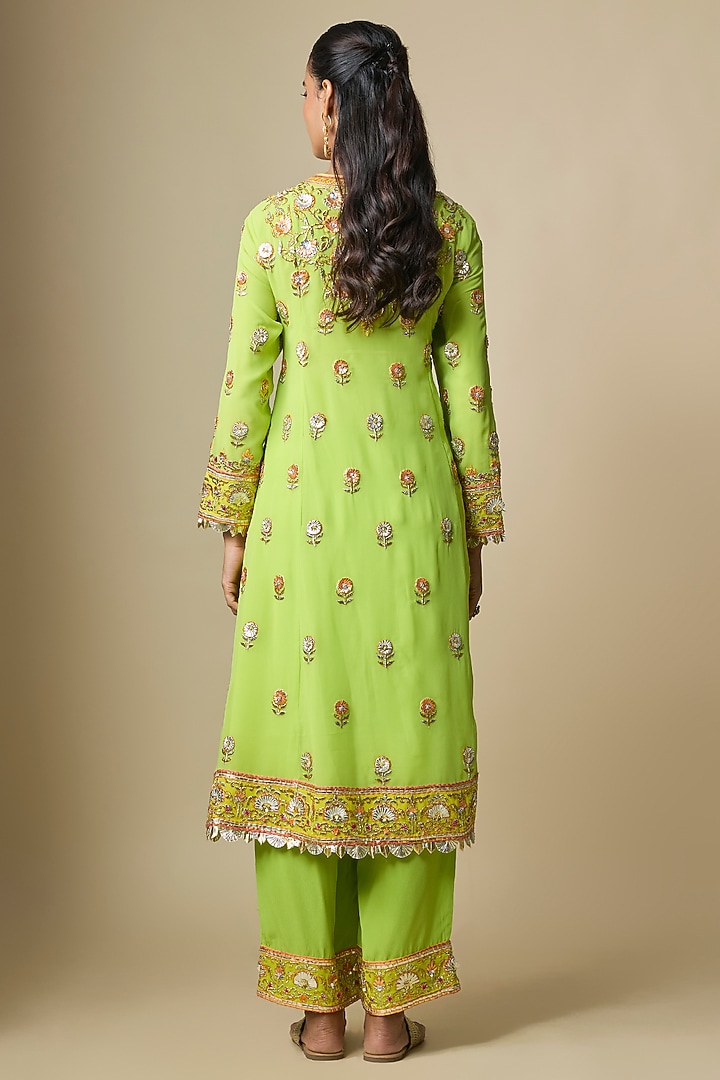 Green Pure Georgette Gota Embroidered Kurta Set by ASAL By Abu Sandeep at Pernia's Pop Up Shop