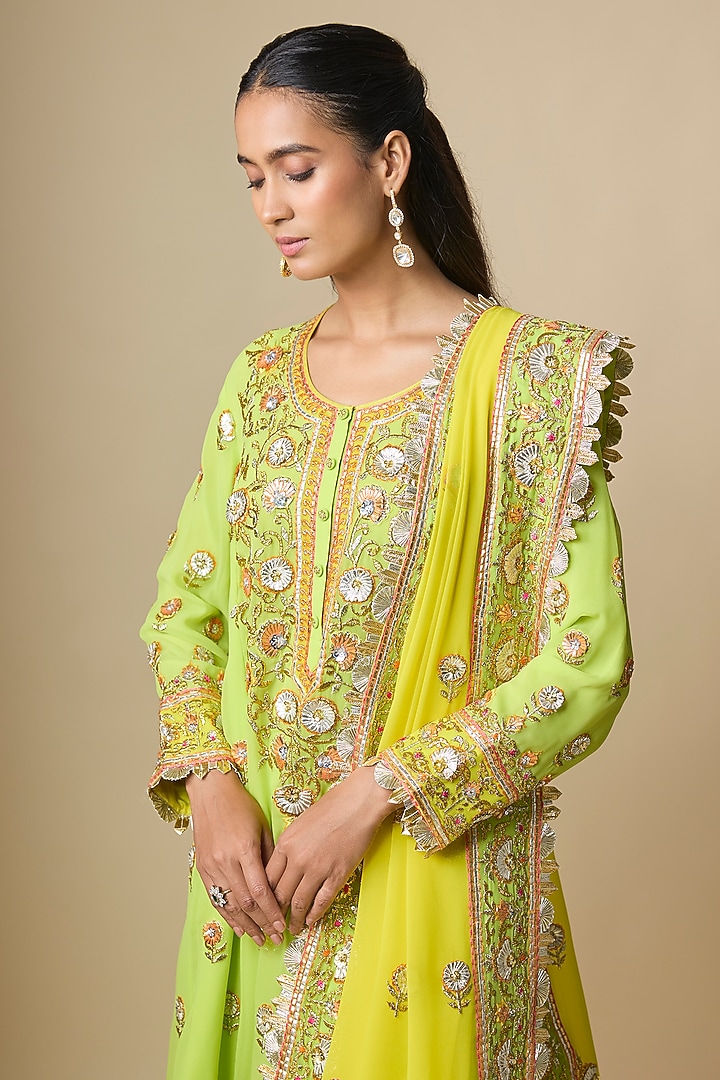 Green Pure Georgette Gota Embroidered Kurta Set by ASAL By Abu Sandeep at Pernia's Pop Up Shop