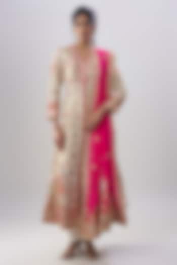 Ivory Blend Georgette Embroidered Bridal Anarkali Set by ASAL By Abu Sandeep at Pernia's Pop Up Shop