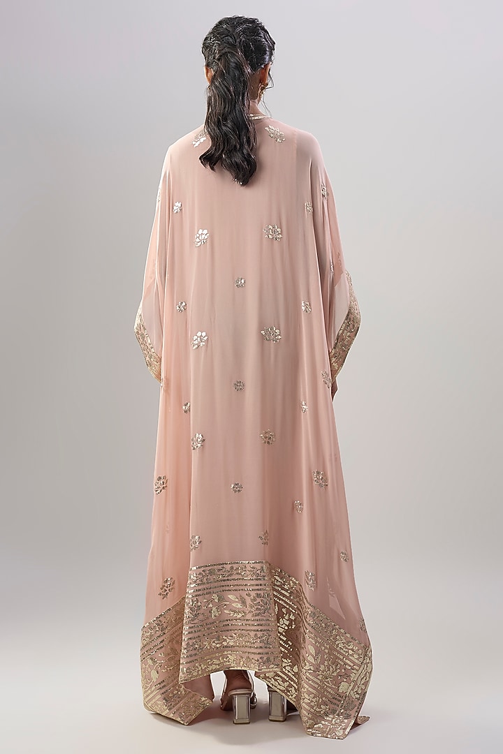 Peach Georgette Sequins Embroidered Kaftan by ASAL By Abu Sandeep at Pernia's Pop Up Shop