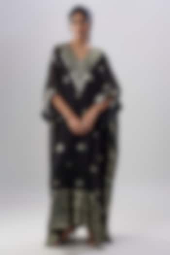 Black Georgette Sequins Embroidered Kaftan by ASAL By Abu Sandeep at Pernia's Pop Up Shop