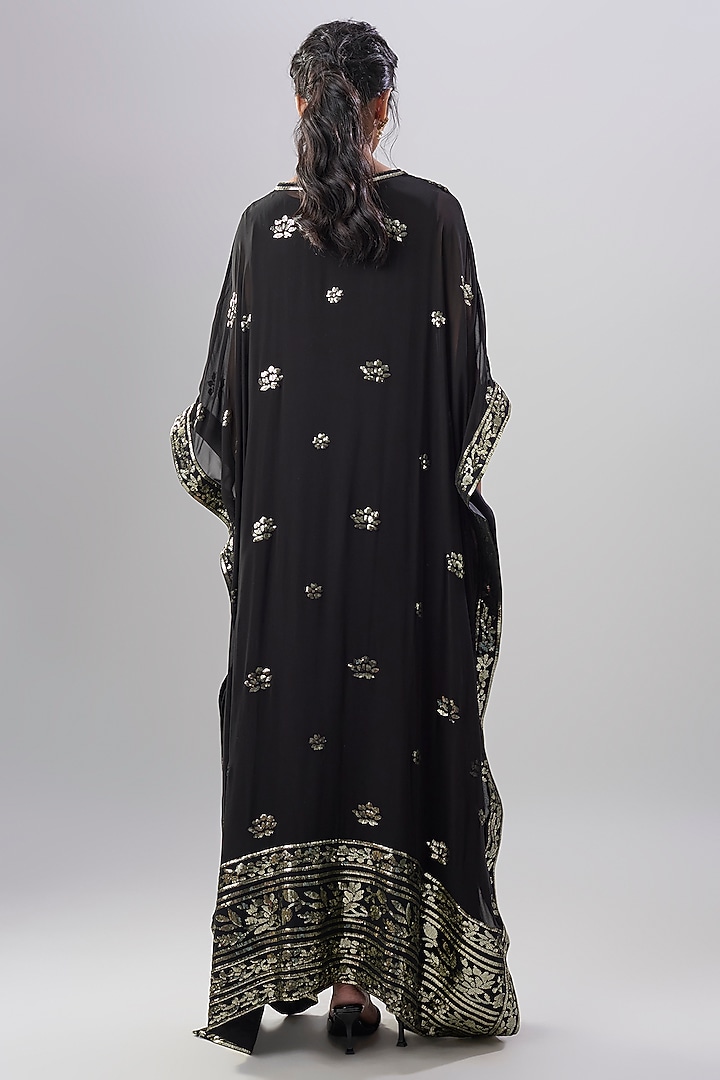 Black Georgette Sequins Embroidered Kaftan by ASAL By Abu Sandeep at Pernia's Pop Up Shop
