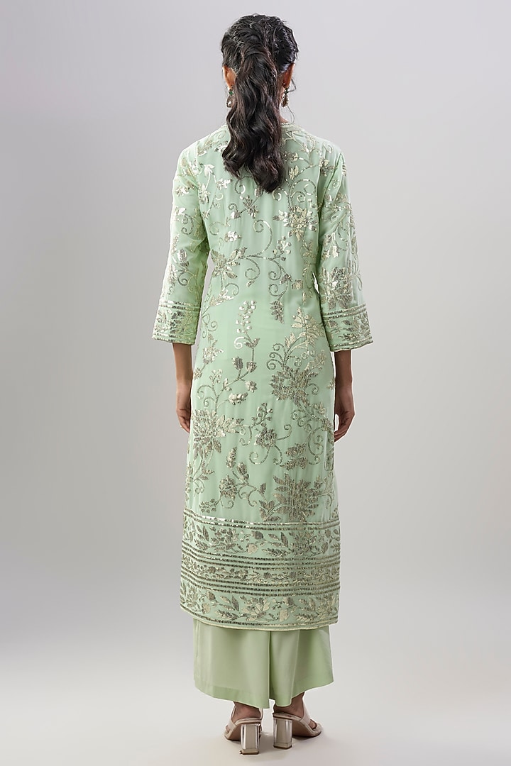 Mint Green Georgette Sequins Embroidered Kurta Set by ASAL By Abu Sandeep at Pernia's Pop Up Shop