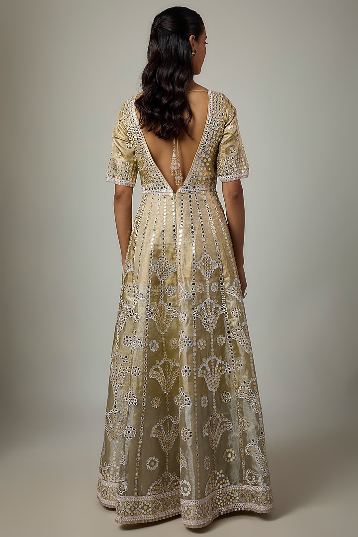 Gold & Silver Tissue Abla Embroidered Bridal Anarkali Set by ASAL By Abu Sandeep at Pernia's Pop Up Shop